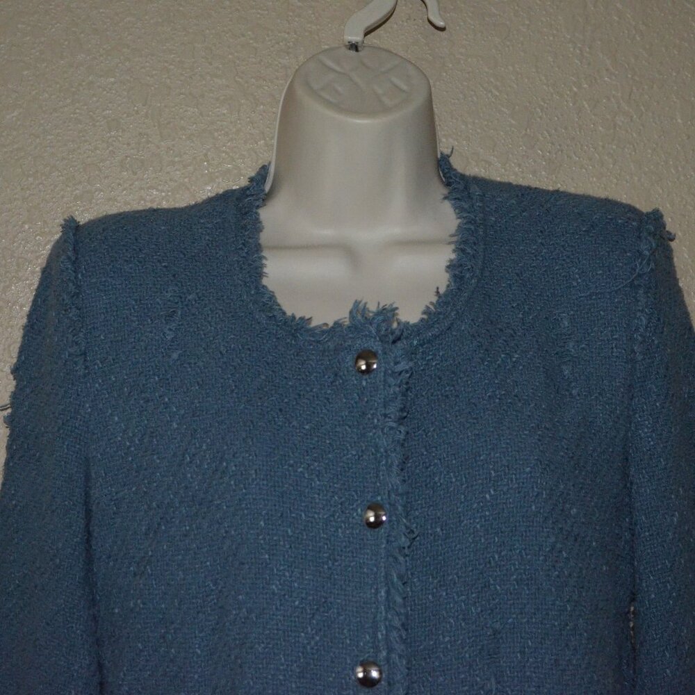 Sz 38 4 IRO Blue Agnette Distressed Tweed Blazer Jacket - Picture 3 of 9